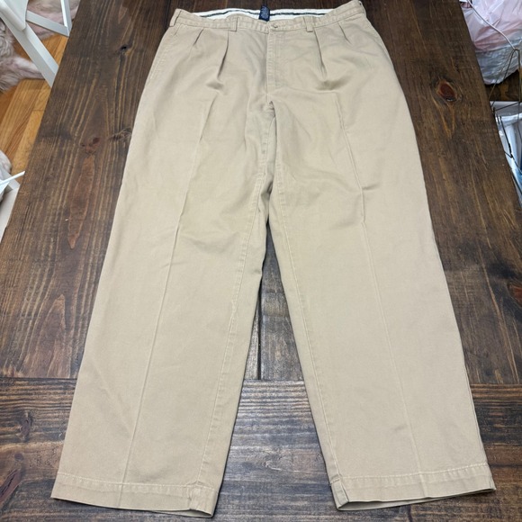 Polo Chino Ralph Lauren Mens 36x30 Khaki Cotton Pleated Pants Trousers, classic - Picture 3 of 8
